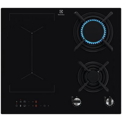 Plita incorporabila Electrolux KDI641723K, Mixta, 2 arzatoare gaz / 2 zone inductie, Aprindere electrica, Gratare Fonta, Timer Electronic, 60 cm,