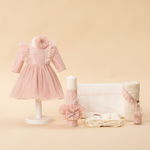 Set Botez Maya 3 Piese ( Rochita+Lumanare+Trusou ) Personalizat Botez AnneBebe 9 - 12 Luni / Roz, AnneBebe