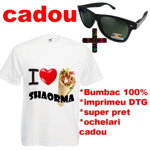 Tricou imprimeu amuzant "I LOVE SHAORMA" + ochelari de soare polarizati CADOU, Zukka