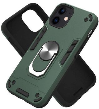 Protectie Spate Lemontti Armour Series 2 in 1 EDA00710701H pentru Apple iPhone 12 mini + Suport ring magnetic (Verde), Lemontti