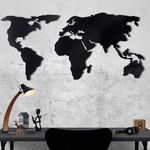 Decoratiune de perete, World Map Silhouette XL, Metal, Dimensiune: 85 x 170 cm, Negru, Tanelorn