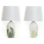 Lampă de masă DKD Home Decor Ceramică Frunze Poliester Alb Verde (28 x 28 x 45 cm) (2 pcs), DKD Home Decor