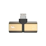 Mini Adaptor iUni compatibil cu Apple iPhone, Lightning Splitter, Dual port, Adaptor Casti, Adaptor incarcare, Gold