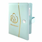 Husa pentru jurnalul de maternitate PillyBalla, piele ecologica, albastru deschis/auriu, 30,9 x 20,9 cm, 