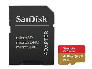 Card de memorie SanDisk Extreme MicroSDXC, 400GB, UHS-I U3, Clasa 10, V30 + Adaptor SD, SanDisk