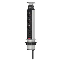 Prelungitor incorporabil birou sau blat bucatarie Brennenstuhl 3 prize, 2 x USB, retractabil cablu 2M