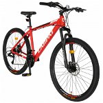 Bicicleta MTB Montana C2799A, 27.5 inch, 21 viteze, cadru aluminiu, frane disc, manete schimbator Shimano rotative, rosu/negru/alb, Carpat