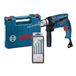 Bormasina cu Percutie, Bosch GSB 13 RE, 600W + Set de 4 Burghie MultiConstruction + Cutie Transport, Progarden