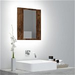 Dulap cu oglindă de baie LED, stejar fumuriu, 40x12x45 cm, lemn, Casa Practica