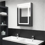 vidaXL Dulap de baie cu oglindă și LED, gri strălucitor, 50x13x70 cm, vidaXL