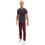 Papusa Mattle Barbie Fashionistas, Papusa Ken in tricou cu buline, multicolor, blond, Jucarii de basm