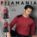 Pijama barbati vatuita din 2 piese bluza rosie-caramizie cu negru si pantaloni lungi negri PJB03, 