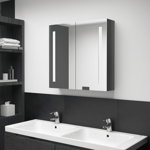 vidaXL Dulap de baie cu oglindă și LED, gri strălucitor, 62x14x60 cm, vidaXL