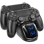 Echipamente si accesorii jocuri video Dubla, 2 x Controler, Compatibilitate PlayStation PS4, Slim, Pro, Indicator LED Display, Port USB, 800 mAh, Antiderapant, Negru