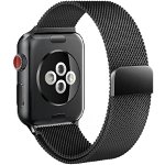 Curea Apple Watch 1-2-3-4 diagonala 38 si 40 mm bratara metalica Milanese Loop - negru 99412296