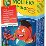 Pestisori gumati Omega 3 Moller's, cu aroma de lamaie verde si capsune, 36 jeleuri