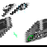 Casti Bluetooth pentru Gaming Techstar® K99, Bluetooth 5.0, Microfon, Control prin atingere, Indicator LED, Rezistente la apa, potrivite pentru jocuri video/fitness/birou, dock pentru incarcare, Gri, Techstar