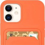 Hurtel Card Case silikonowe etui portfel z kieszonką na kartę dokumenty do iPhone 12 Pro Max pomarańczowy, Hurtel
