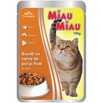 Hrana umeda pisici, Miau Miau, Pui si ficat in sos, 100g, Miau Miau