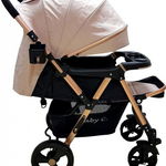 Carucior pentru copii Baby Care PRO 511 Crem, Cadru aluminiu, Maner reversibil, Spatar reglabil 5 trepte, Amortizoare, Frana picior, Baby Care