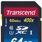 Card de memorie, Transcend, SDXC clasa 10 U1 Premium 300x, 64 GB, Multicolor