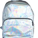 Rucsac holographic, casual sau pentru scoala, pentru femei sau fete, argintiu, Bonus penar, GAGET FASHION