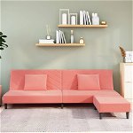 Canapea pat cu 2 locuri vidaXL, 2 perne taburet, roz, catifea, 200 x 84,5 x 69 cm, 26.85 kg