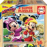 Puzzle 2 in 1 Educa - Disney Mickey Mouse, Mickey and Roadster Racers, 16 piese