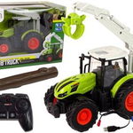 Tractor de jucarie rc, cu telecomanda si macara, verde, 1:24, 13345, LeanToys