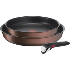 Set 3 piese Tefal Ingenio Resource, inductie, tigai 24/28 cm, maner detasabil, invelis antiaderent Titanium, indicator temperatura Thermo-Signal, maro