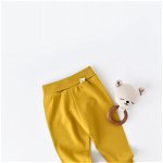 Pantaloni cu botosei - bumbac organic galben (marime: 0-3 luni), BabyJem