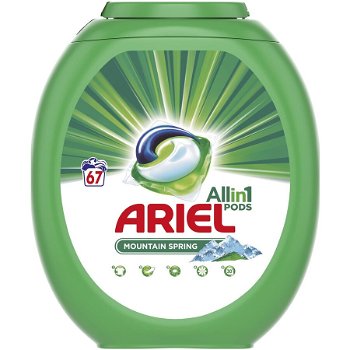 Detergent de rufe capsule Ariel All in One PODS Mountain Spring, 67 spalari