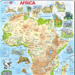 Puzzle maxi Harta Africii cu animale, orientare tip portret, 63 de piese, Larsen, Larsen