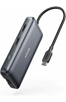 Media Hub Anker PowerExpand 8-in-1, 100W Power Delivery, USB-C, Dual 4K HDMI, 1 Gbps Ethernet, 2x USB 3.0, microSD