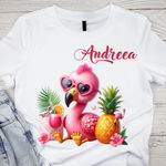 Tricou pentru copii sau adulti din bumbac model Flamingo personalizat cu nume  sau poza preferata TC5035