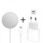 Set incarcator magnetic wireless MagSafe fast charge 15W si adaptor USB Type-C 20W pentru seria Apple iPhone 12 / 12 Mini / 12 Pro / 12 Pro Max 1m alb, krasscom