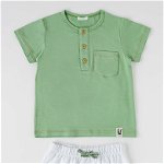 United Colors of Benetton, Set de tricou si pantaloni scurti din amestec de bumbac, Alb, Bej, 68 CM