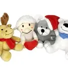 Set 4 Jucarii din PLUS, 12-15 cm, Ursulet, Catel, Ingeras, Ren, Brelocuri, Multicolore