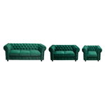 Set CHESTERFIELD 3-2-1, canapea fixa 3 locuri, canapea fixa 2 locuri si 1 fotoliu fix, verde, Exclusive