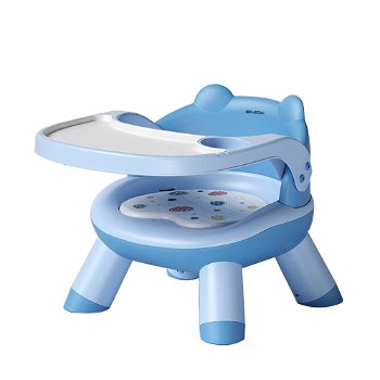 Scaun de masa Karemi, pentru bebe, multifunctional, cu tavita, din PVC, albastru, Karemi