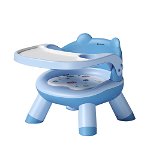 Scaun de masa Karemi, pentru bebe, multifunctional, cu tavita, din PVC, albastru, Karemi