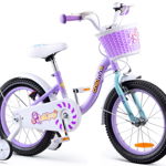 Bicicleta Copii 4-6 ani, Roti 16 Inch, Roti Ajutatoare, ChipMunk  CMO1602C, Mov cu Design Alb