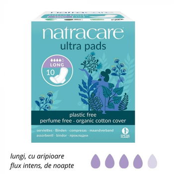 Absorbante bio cu aripioare Ultra Long 10 buc, Natracare