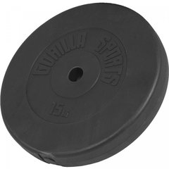 Disc din plastic umplut cu ciment Gorilla Sports, 10 kg, 30/31mm, negru