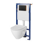Set vas wc suspendat Mille Plus cu capac soft close, rezervor incastrat Tech Line Opti si clapeta negru mat, Cersanit