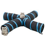 vidaXL Tunel pentru pisici 4 căi, negru și albastru, 25 cm, poliester, vidaXL