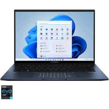 Laptop ultraportabil ASUS Zenbook 14 OLED UX3402ZA cu procesor Intel® Core™ i5-1240P pana la 4.40 GHz, 14", 2.8K, OLED, 8GB, 512GB SSD, Intel Iris Xᵉ Graphics, Windows 11 Home, Ponder Blue, Garantie extinsa 3 ani