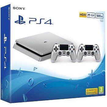 PlayStation 4 Slim, silver + 2 x Controller DS4, SONY