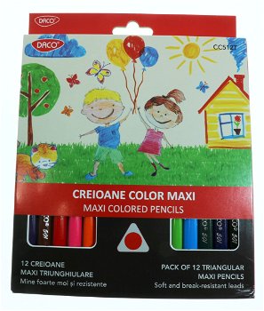 Creion color triunghiular maxi 12 set Daco CC512T, Galeria Creativ