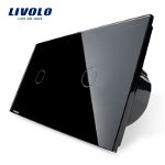 Intrerupator simplu + simplu cu touch Livolo din sticla gri, VL-C701/C701-15